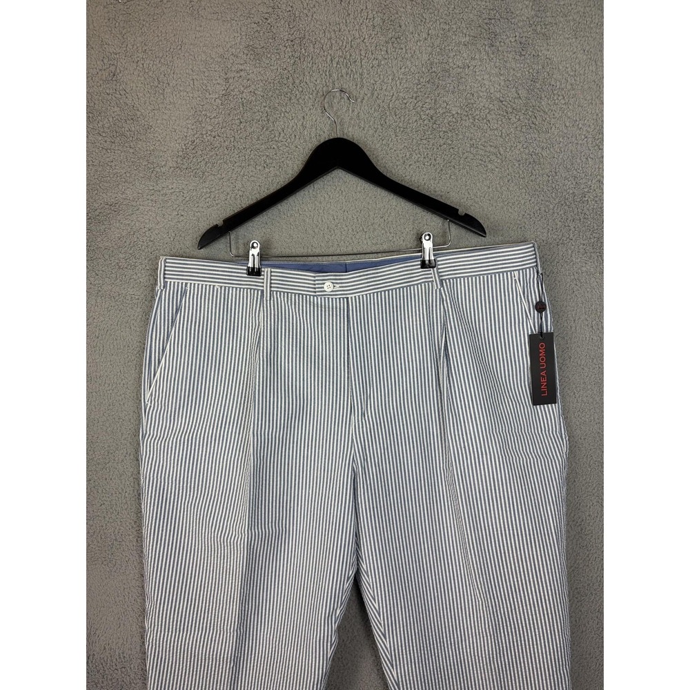 Linea Uomo Mens 46x30 Blue Striped Chino Pants Cotton Blend Casual LU701PBT